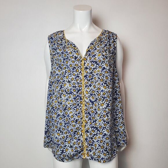 ModCloth Navy Blue Daisy Tank Blouse - Picture 1 of 8